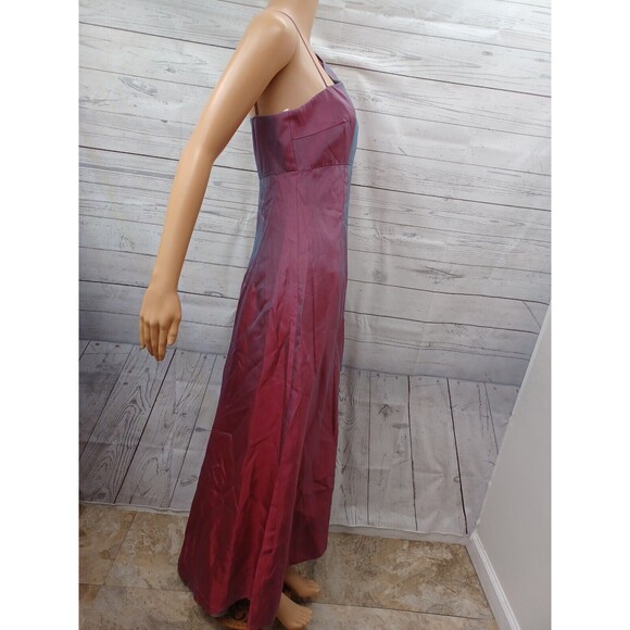 Vtg Michelangelo Prom Maxy Dress One Shoulder High Low Red Iridescent Sz 4 - Picture 5 of 12